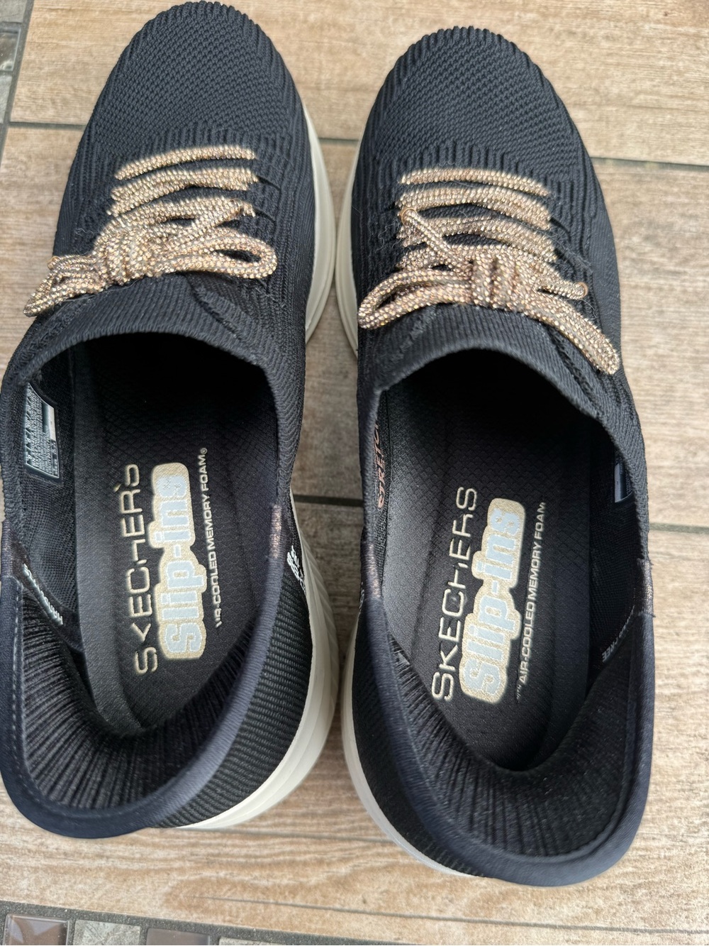 Skechers Women’s Ultra Flex Cosmic Black Slip-On Sneakers with Metallic Laces - Picture 4 of 7